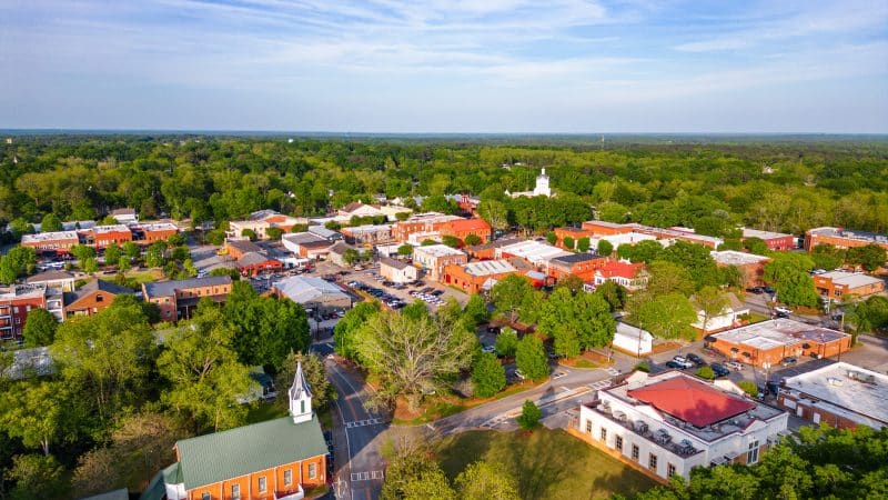 Aerial vies of a Georgia town near a Recover Now Addiction Treatment Rehab Center.