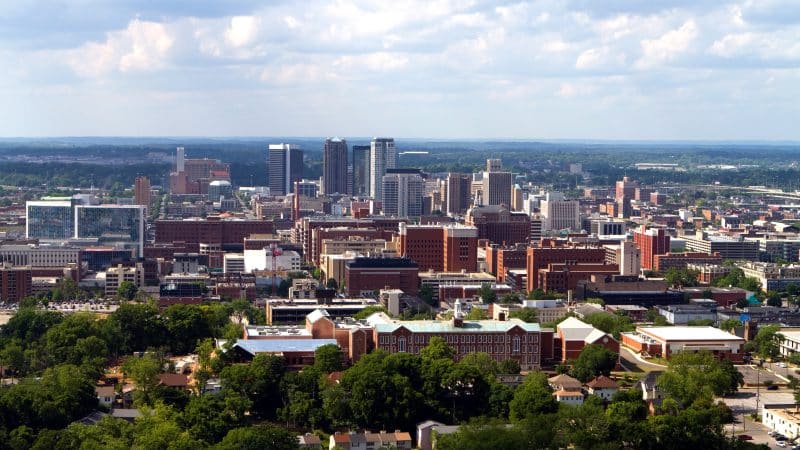 Skyline view of the city of Birmingham, Alabama looking toward the north.