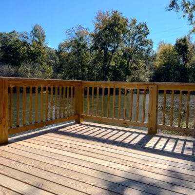 View from the pondside deck of Recover Now Central Alabama Sober Living.